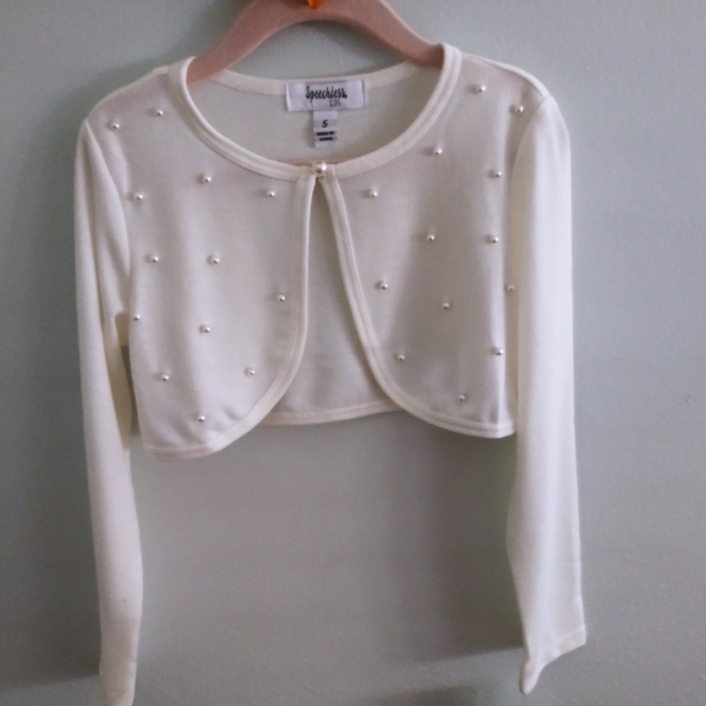 Speechless Ivory Pearl-Studded Gilr's Bolero/Coverup, Size 5, NWT